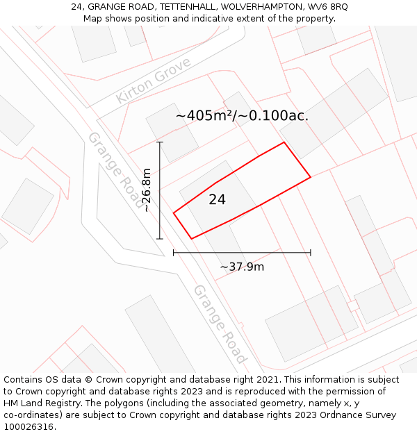 24, GRANGE ROAD, TETTENHALL, WOLVERHAMPTON, WV6 8RQ: Plot and title map
