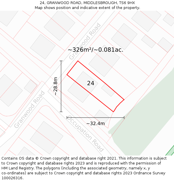24, GRANWOOD ROAD, MIDDLESBROUGH, TS6 9HX: Plot and title map