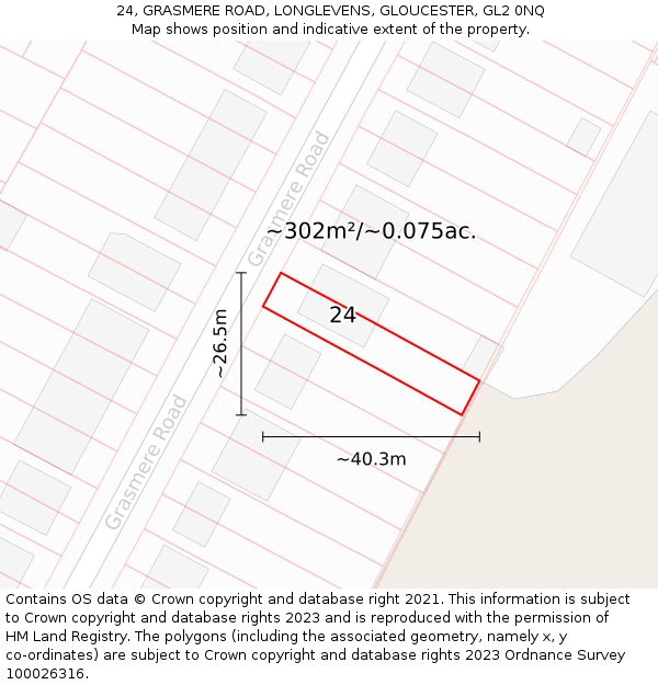 24, GRASMERE ROAD, LONGLEVENS, GLOUCESTER, GL2 0NQ: Plot and title map