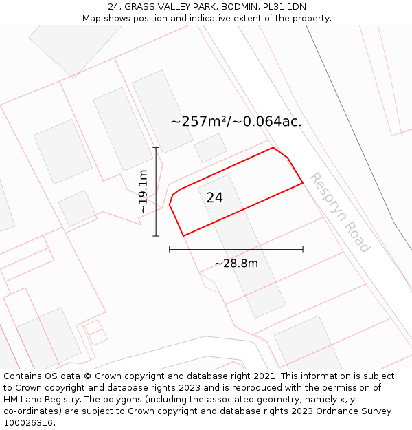 24, GRASS VALLEY PARK, BODMIN, PL31 1DN: Plot and title map