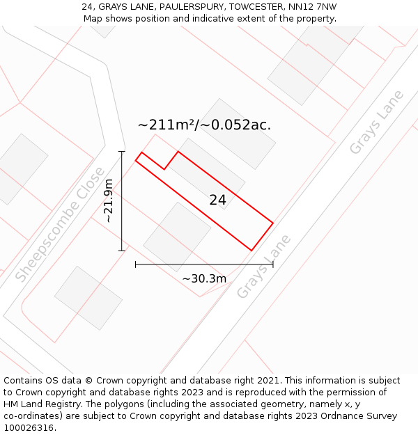 24, GRAYS LANE, PAULERSPURY, TOWCESTER, NN12 7NW: Plot and title map