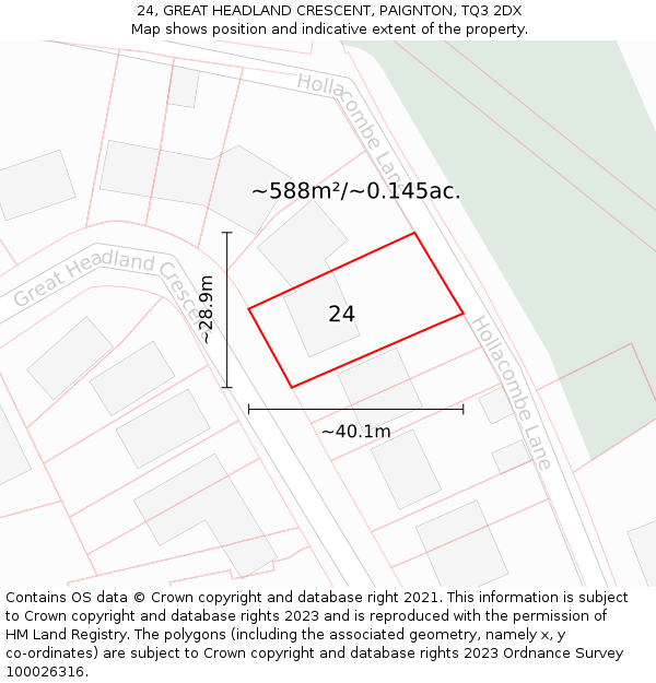 24, GREAT HEADLAND CRESCENT, PAIGNTON, TQ3 2DX: Plot and title map