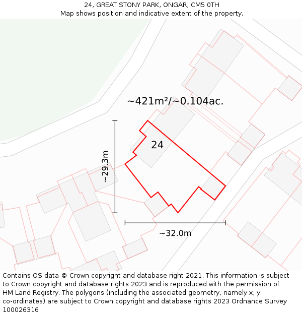 24, GREAT STONY PARK, ONGAR, CM5 0TH: Plot and title map