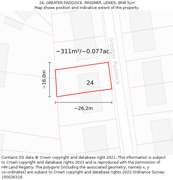 24, GREATER PADDOCK, RINGMER, LEWES, BN8 5LH: Plot and title map