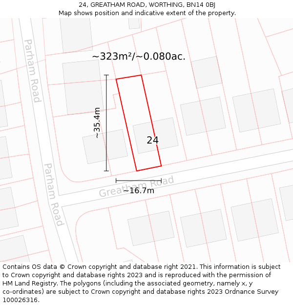 24, GREATHAM ROAD, WORTHING, BN14 0BJ: Plot and title map