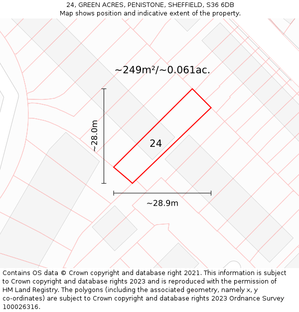 24, GREEN ACRES, PENISTONE, SHEFFIELD, S36 6DB: Plot and title map