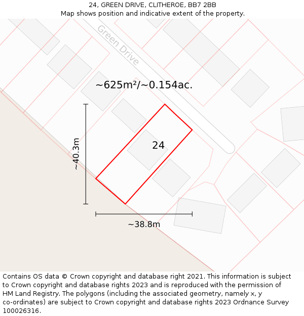 24, GREEN DRIVE, CLITHEROE, BB7 2BB: Plot and title map
