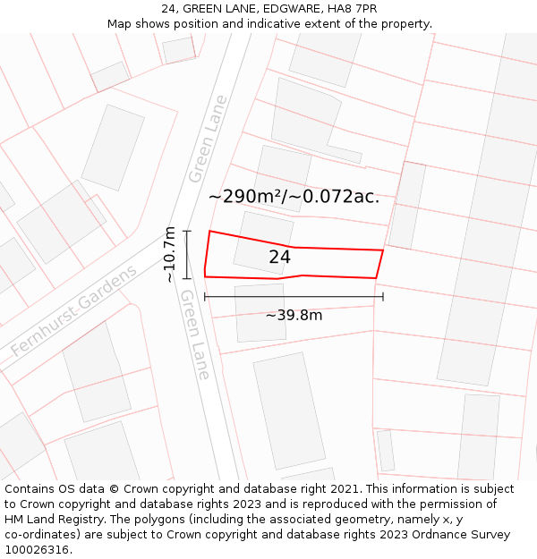 24, GREEN LANE, EDGWARE, HA8 7PR: Plot and title map