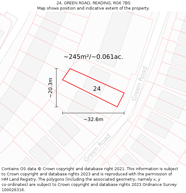 24, GREEN ROAD, READING, RG6 7BS: Plot and title map