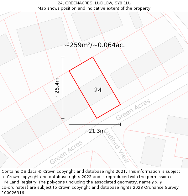 24, GREENACRES, LUDLOW, SY8 1LU: Plot and title map
