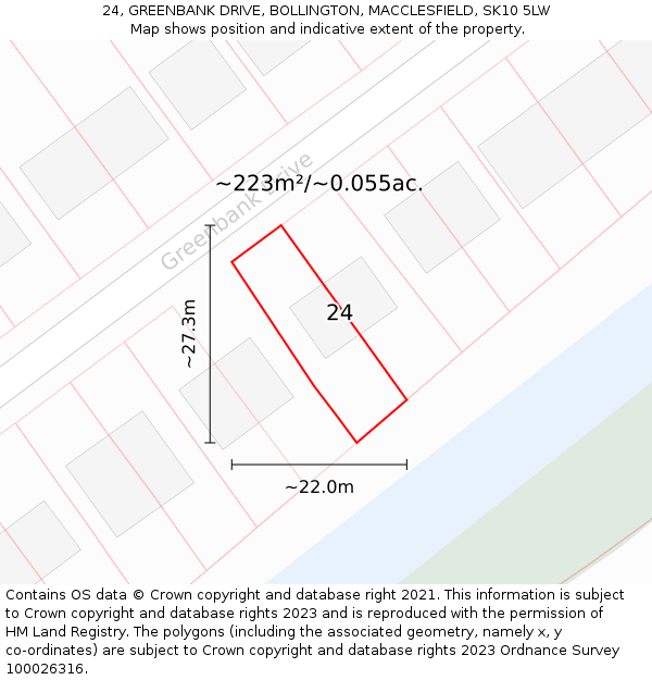 24, GREENBANK DRIVE, BOLLINGTON, MACCLESFIELD, SK10 5LW: Plot and title map