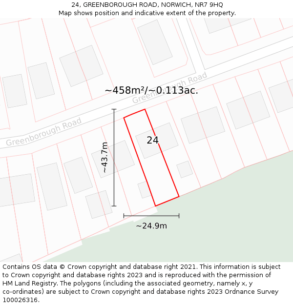 24, GREENBOROUGH ROAD, NORWICH, NR7 9HQ: Plot and title map