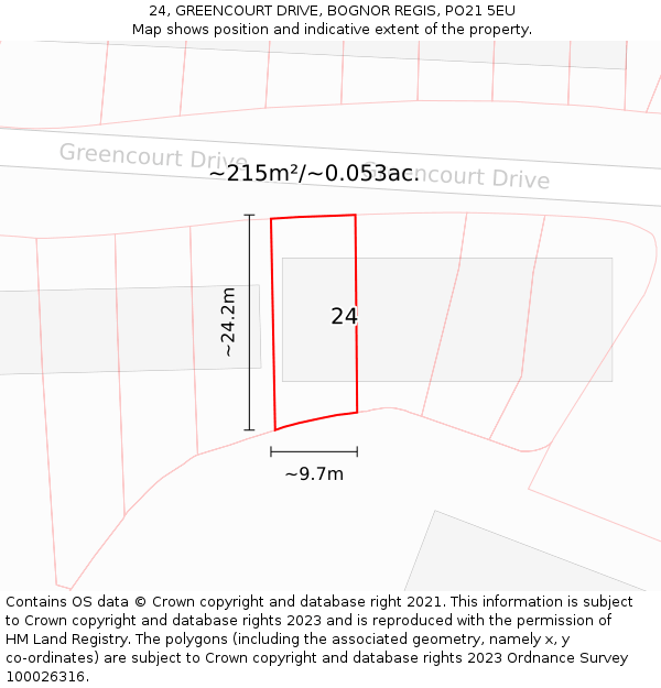 24, GREENCOURT DRIVE, BOGNOR REGIS, PO21 5EU: Plot and title map