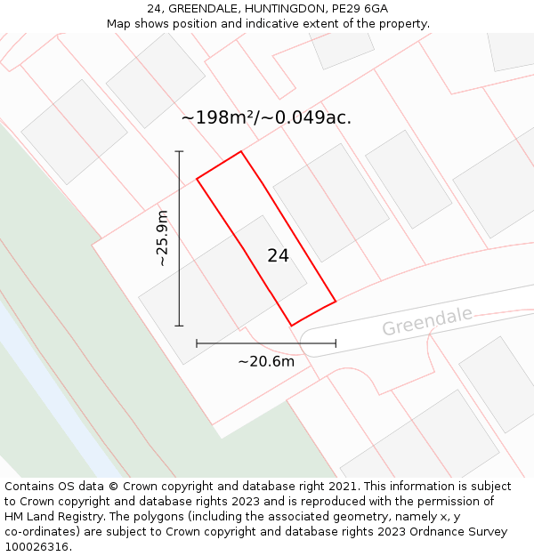 24, GREENDALE, HUNTINGDON, PE29 6GA: Plot and title map