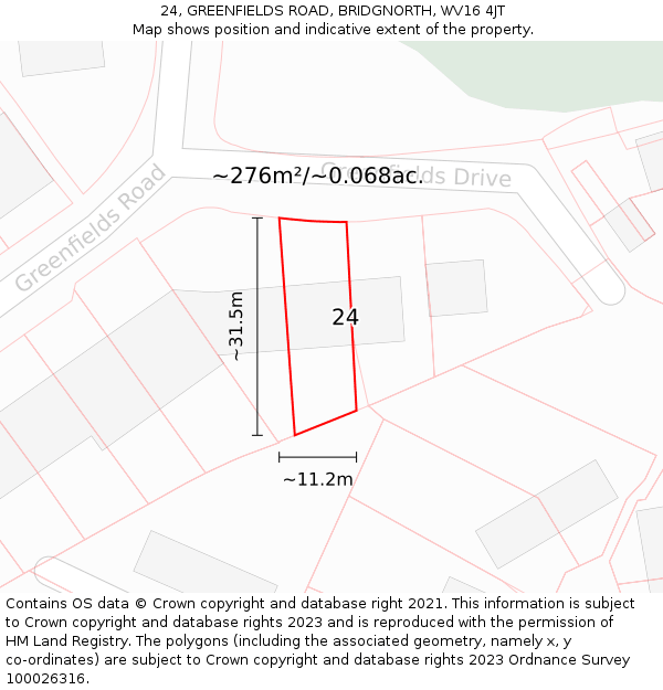 24, GREENFIELDS ROAD, BRIDGNORTH, WV16 4JT: Plot and title map