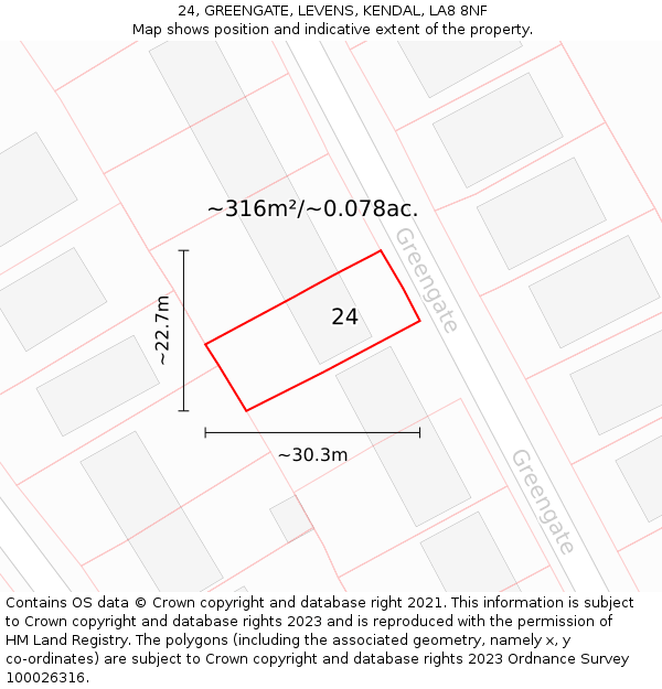 24, GREENGATE, LEVENS, KENDAL, LA8 8NF: Plot and title map
