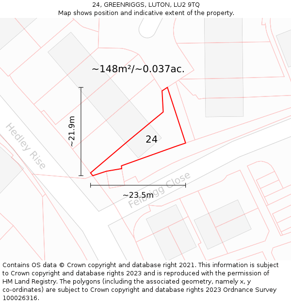24, GREENRIGGS, LUTON, LU2 9TQ: Plot and title map