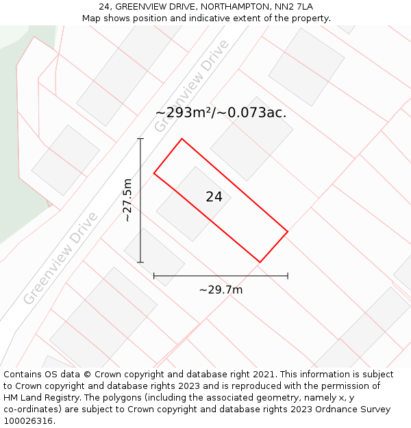 24, GREENVIEW DRIVE, NORTHAMPTON, NN2 7LA: Plot and title map