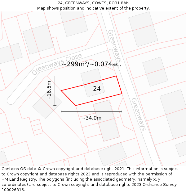 24, GREENWAYS, COWES, PO31 8AN: Plot and title map