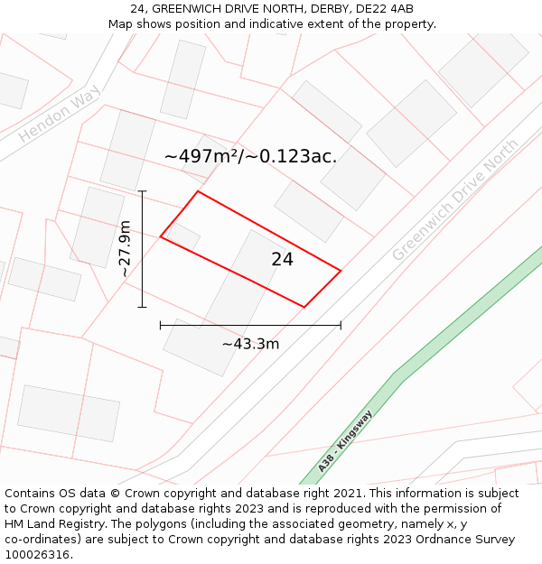 24, GREENWICH DRIVE NORTH, DERBY, DE22 4AB: Plot and title map