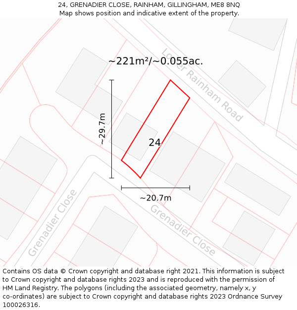 24, GRENADIER CLOSE, RAINHAM, GILLINGHAM, ME8 8NQ: Plot and title map