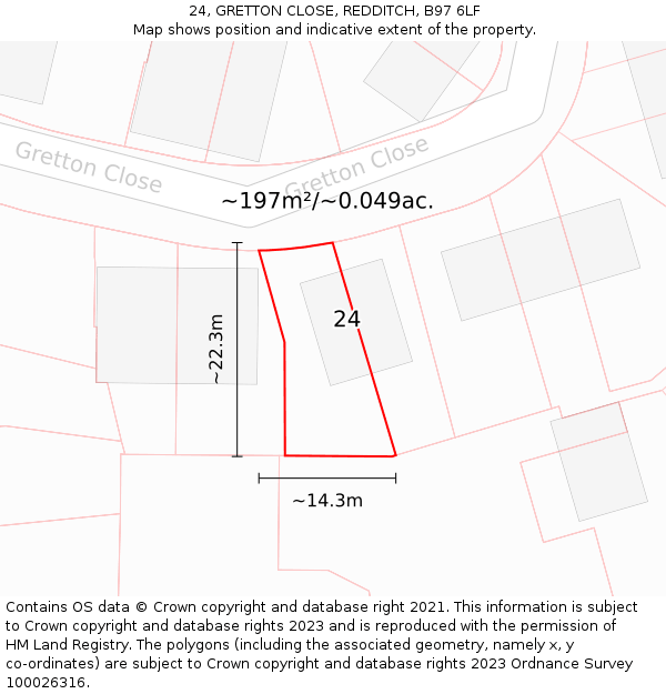 24, GRETTON CLOSE, REDDITCH, B97 6LF: Plot and title map