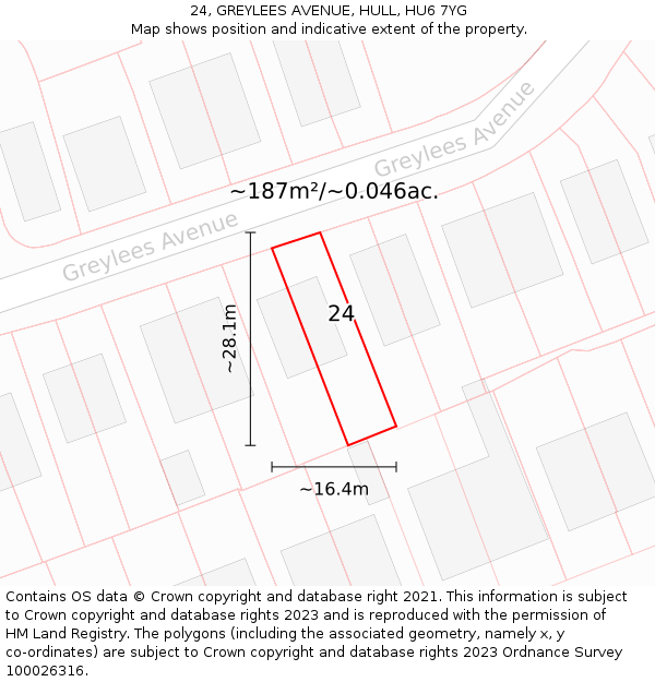24, GREYLEES AVENUE, HULL, HU6 7YG: Plot and title map