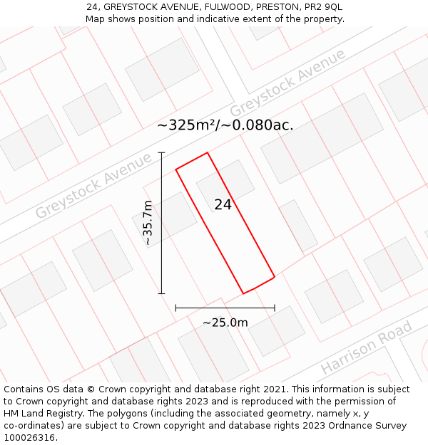 24, GREYSTOCK AVENUE, FULWOOD, PRESTON, PR2 9QL: Plot and title map