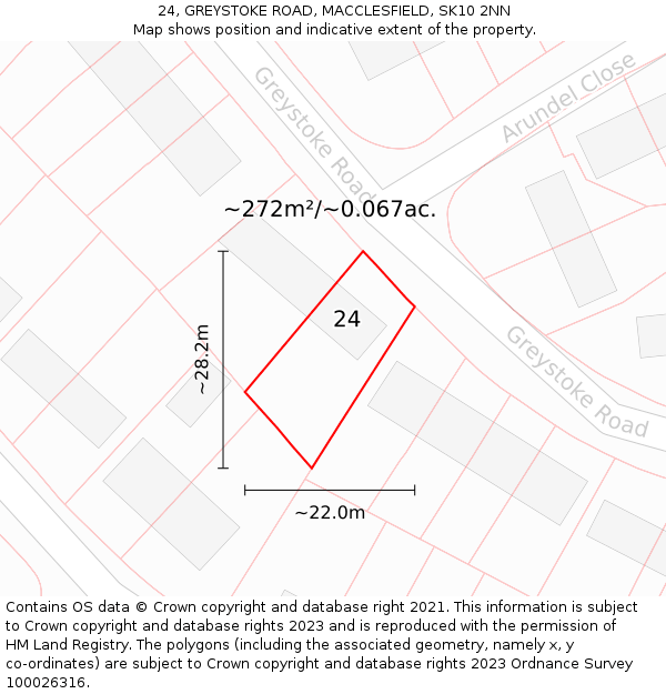 24, GREYSTOKE ROAD, MACCLESFIELD, SK10 2NN: Plot and title map