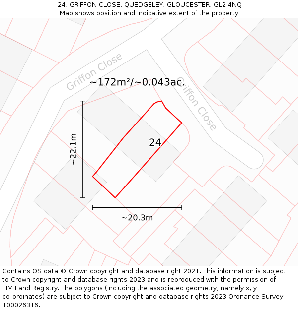 24, GRIFFON CLOSE, QUEDGELEY, GLOUCESTER, GL2 4NQ: Plot and title map