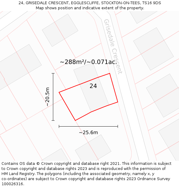 24, GRISEDALE CRESCENT, EGGLESCLIFFE, STOCKTON-ON-TEES, TS16 9DS: Plot and title map
