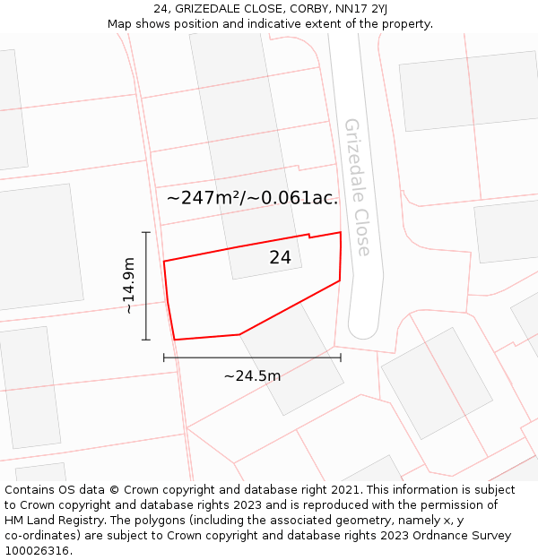 24, GRIZEDALE CLOSE, CORBY, NN17 2YJ: Plot and title map