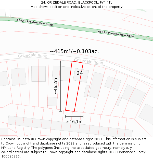 24, GRIZEDALE ROAD, BLACKPOOL, FY4 4TL: Plot and title map