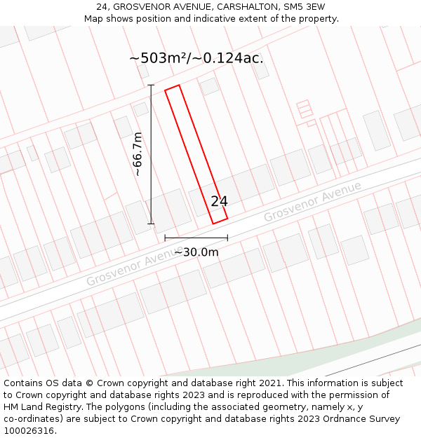 24, GROSVENOR AVENUE, CARSHALTON, SM5 3EW: Plot and title map