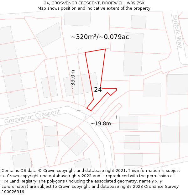 24, GROSVENOR CRESCENT, DROITWICH, WR9 7SX: Plot and title map