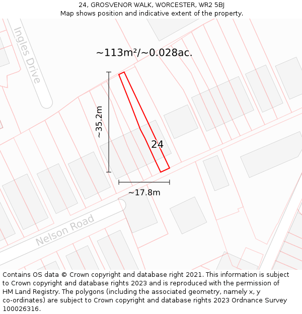 24, GROSVENOR WALK, WORCESTER, WR2 5BJ: Plot and title map