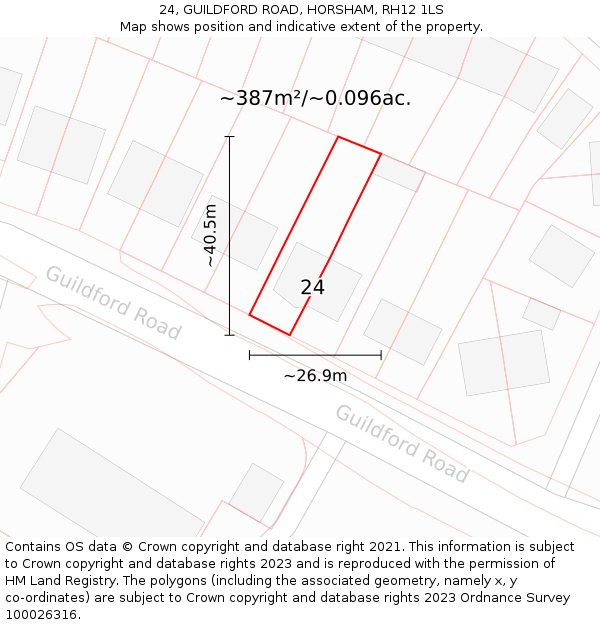 24, GUILDFORD ROAD, HORSHAM, RH12 1LS: Plot and title map