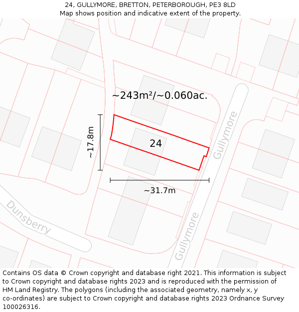 24, GULLYMORE, BRETTON, PETERBOROUGH, PE3 8LD: Plot and title map