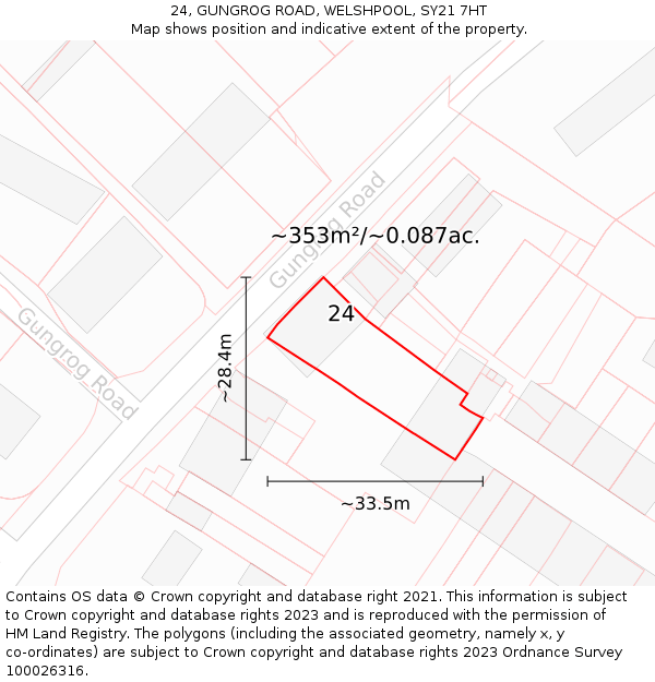 24, GUNGROG ROAD, WELSHPOOL, SY21 7HT: Plot and title map