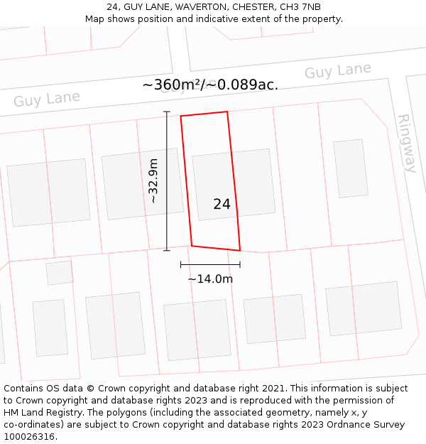 24, GUY LANE, WAVERTON, CHESTER, CH3 7NB: Plot and title map