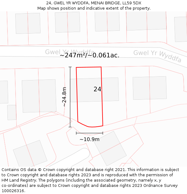 24, GWEL YR WYDDFA, MENAI BRIDGE, LL59 5DX: Plot and title map