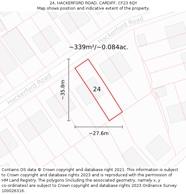 24, HACKERFORD ROAD, CARDIFF, CF23 6QY: Plot and title map