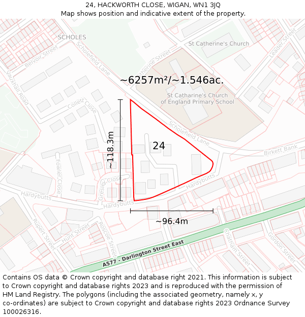 24, HACKWORTH CLOSE, WIGAN, WN1 3JQ: Plot and title map