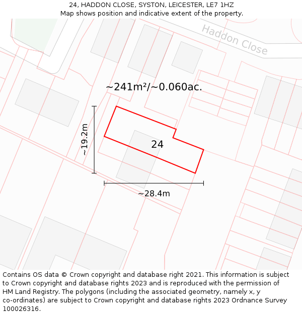 24, HADDON CLOSE, SYSTON, LEICESTER, LE7 1HZ: Plot and title map