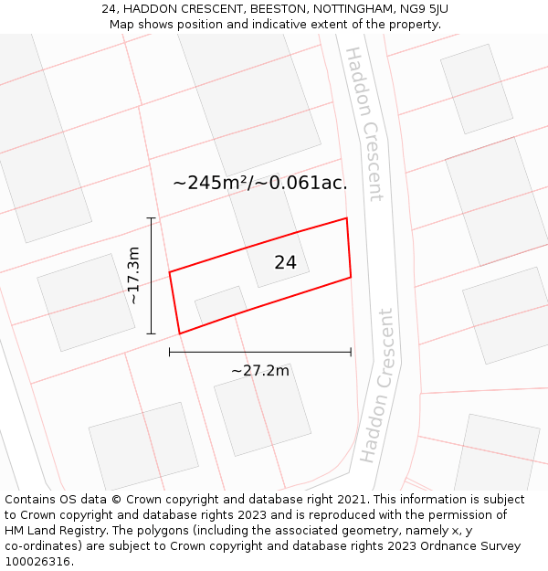 24, HADDON CRESCENT, BEESTON, NOTTINGHAM, NG9 5JU: Plot and title map