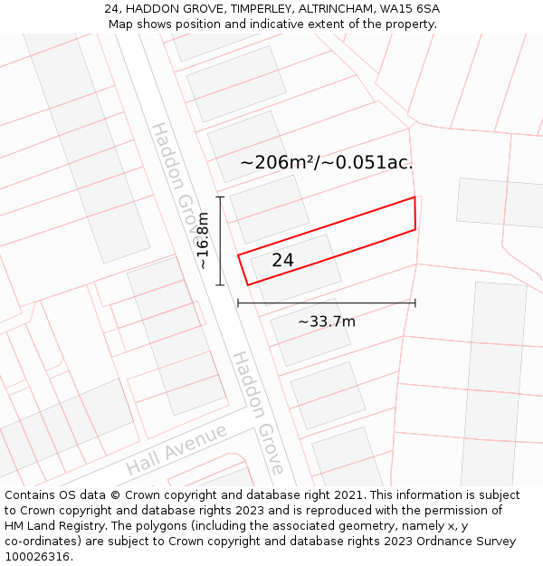 24, HADDON GROVE, TIMPERLEY, ALTRINCHAM, WA15 6SA: Plot and title map