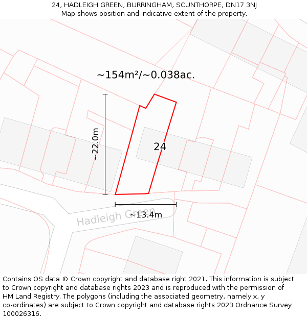 24, HADLEIGH GREEN, BURRINGHAM, SCUNTHORPE, DN17 3NJ: Plot and title map