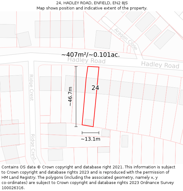 24, HADLEY ROAD, ENFIELD, EN2 8JS: Plot and title map
