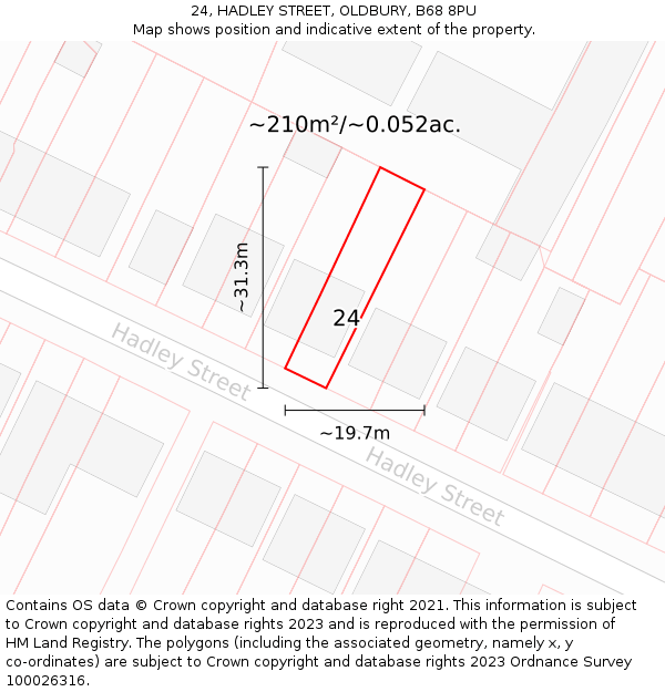 24, HADLEY STREET, OLDBURY, B68 8PU: Plot and title map