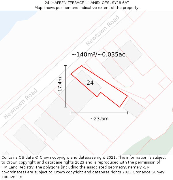 24, HAFREN TERRACE, LLANIDLOES, SY18 6AT: Plot and title map